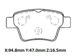 PEUGEOT 307- 01/05; ARKA FREN BALATASI (KABLOSUZ)(DİSK) (94.5x46.77x16.9)(BRAMAX)