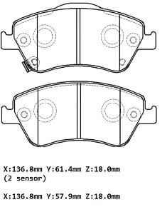 TOYOTA COROLLA- E150- 07/13; ÖN FREN BALATASI DİZEL (DİSK)(136,8X61,4X18/136,8X57,9X18) (DAIWA)