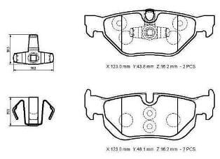 BMW 1 SERI- E87- 04/11; ARKA FREN BALATASI (KABLOSUZ)(DİSK)(123X43.8X16.2/123X48X16.2)(BRAMAX)