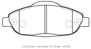 PEUGEOT 3008- 09/16; ÖN FREN BALATASI (KABLOSUZ)(DİSK) (151X61,6X17) (BRAMAX)