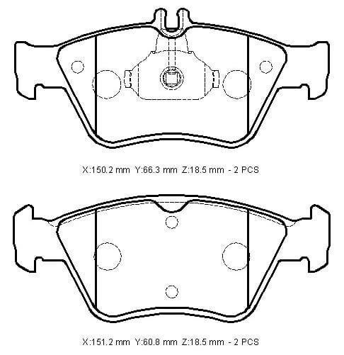 MERCEDES E CLASS- W210- 96/99; ÖN FREN BALATASI (KABLOSUZ)DİSK)150,2X66,3X18,5/151,2X60,8X18,5)B