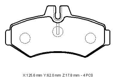 VOLKSWAGEN VOLT- LT35/LT46- 96/07; ARKA FREN BALATASI (KULAKSIZ)(KABLOSUZ)(DİSK)(125,6X62X17,8)(