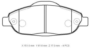 PEUGEOT 308- 08/13; ÖN FREN BALATASI (KABLOSUZ)(DİSK) (151X61,6X17) (BRAMAX)