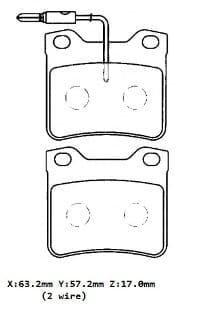 PEUGEOT 406- 95/04; ARKA FREN BALATASI (2 KABLOLU) (DİSK)(63.2x57.2x17)(BRAMAX)