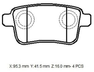 RENAULT KANGOO- 4- 14/21; ARKA FREN BALATASI (KABLOSUZ)(DİSK) (95,4X43,9X16)(BRAMAX)
