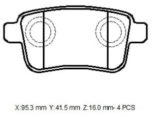 RENAULT KANGOO- 3- 08/13; ARKA FREN BALATASI (KABLOSUZ)(DİSK) (95,4X43,9X16)(BRAMAX)