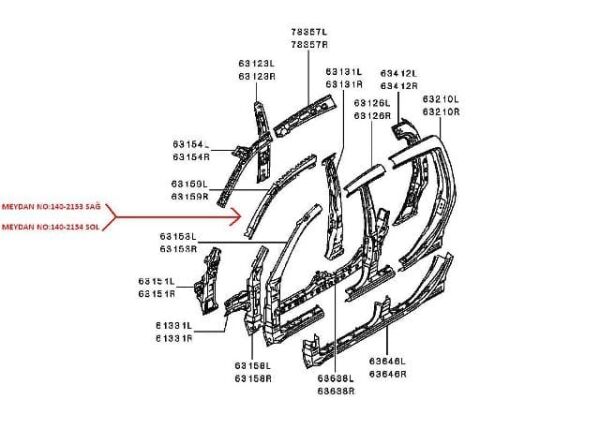 MITSUBISHI L200- PICK UP- 06/15; ÖN DİREK ÜST İÇ SACI ORTA SOL SİYAH (ÇİFT KABİN) (ORİJİNAL)