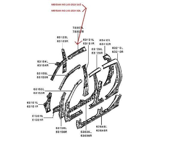 MITSUBISHI L200- PICK UP- 06/15; ORTA DİREK ÜST İÇ SACI SOL SİYAH (ÇİFT KABİN) (ORİJİNAL)