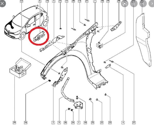 RENAULT CLIO- 4- SPORT TOURER- 16/19; ÖN ÇAMURLUK BAĞLANTI SUPORTU SAĞ(ORTA İÇ KISIM)(SAC)(EAGLEBODY