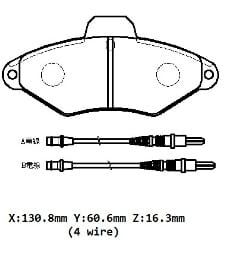 CITROEN XANTIA- 93/98; ÖN FREN BALATASI (4 KABLOLU) (DİSK)(130,8X60,6X16,3)(BRAMAX)