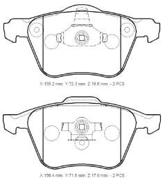 VOLVO XC90- 04/15; ÖN FREN BALATASI (KABLOSUZ)(DİSK)(155,2X72,3X18,6/15 6,4X71,6X17)(BRAMAX)