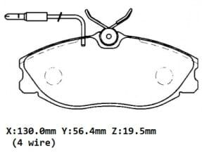 PEUGEOT 306- SD/HB- 97/00; ÖN FREN BALATASI (4 KABLOLU) (DİSK)(130X56,4X19,5)(BRAMAX)