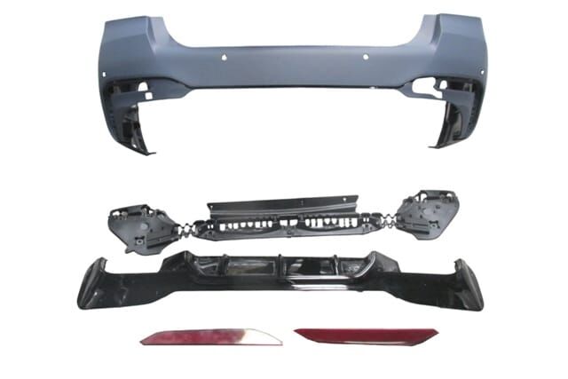 BMW 5 SERI- G30- 20/22; ARKA TAMPON ASTARLI(KARLIKLI-REFLEKTÖRLÜ-BRAKETLİ-ÇEKİ KAPAKLI-SENSÖRLÜ)(M5)
