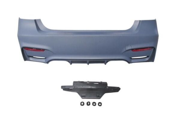 BMW 3 SERI- F30- 12/18; ARKA TAMPON ASTARLI(SENSÖR YUVALI/REFLEKTÖRLÜ/KARLIKLI/ÇİFT EGZOS DELİKLİ)