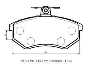 AUDI A4- 00/01; ÖN FREN BALATASI 1,6/1,9TDI (KABLOSUZ)(DİSK) (119,4X69,5X19)(BRAMAX)