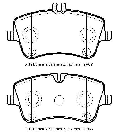 MERCEDES C CLASS- W203- 00/07; ÖN FREN BALATASI (KABLOSUZ)(DİSK)(131X69,8X18,7/131X62X18,7)(BRAM