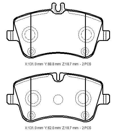 MERCEDES C CLASS- W203- 00/07; ÖN FREN BALATASI (KABLOSUZ)(DİSK)(131X69,8X18,7/131X62X18,7)(FMK)