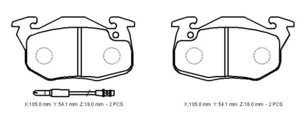 PEUGEOT 106- 97/01; ÖN FREN BALATASI (2 KABLOLU) (DİSK) (105X54,1X18) (BRAMAX)